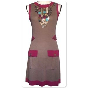 Nanette Lepore Dress Sleeveless Beaded Brown Knit Size S Small